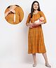 True Shape Three Fourth Sleeves Floral Printed Maternity Kurta With Concealed Zipper Nursing Access - Mustard
