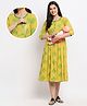 True Shape Three Fourth Sleeves Abstract Printed Maternity Kurta With Concealed Zipper Nursing Access - Light Green