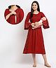 True Shape Three Fourth Bell Sleeves Floral Printed Flared Maternity Kurta With Concealed Zipper Nursing Access - Maroon