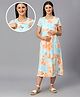 True Shape Half Sleeves Tie Dye Maternity Gown With Zipless Nursing Access - Orange