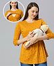True Shape Three Fourth Sleeves Hearts & Diamond Printed Maternity Top With Two Layer Lift Nursing Access - Mustard
