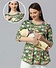 True Shape Three Fourth Sleeves Abstract Printed Maternity Top With Two Layer Lift Nursing Access - Green