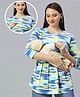 True Shape Three Fourth Sleeves Abstract Printed Maternity Top With Two Layer Lift Nursing Access - Blue