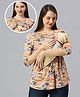 True Shape Three Fourth Sleeves Floral Printed Maternity Top With Two Layer Lift Nursing Access - Mustard