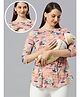 True Shape Three Fourth Sleeves Floral Printed Maternity Top With Two Layer Lift Nursing Access - Coral