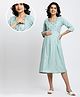 True Shape Three Fourth Sleeves Floral Embroidered Flared Maternity Kurta With Concealed Zipper Nursing Access - Sky Blue