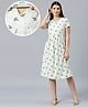 True Shape Half Sleeves Leaves Printed Maternity Dress With Zipless Nursing Access - Green