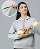 True Shape Full Sleeves Solid Maternity Hoodies With Concealed Zipper Nursing Access - Grey