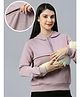True Shape Full Sleeves Solid Maternity Hoodies With Concealed Zipper Nursing Access - Purple