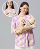 True Shape Three Fourth Sleeves Tie & Dye Maternity Top With Two Layer Lift Nursing Access - Purple