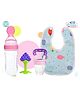 The Cheeky Kidzz Baby Pack of 4 Spoon Feeding Bottle| Soft Silicone Fruit Shape Teether | Fruit Nibbler with Button Bib Aprons BPA Free (PINK)