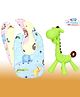The Cheeky Kidzz Baby Giraffe Shape Soft Silicone Teething Toy for Oral Dental Car Non-Toxic Flexible BPA Free with 3 Feeding Bibs (GREEN)