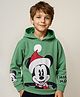 Pine Kids Disney Knit Full Sleeves Drop Shoulder Oversized Hooded Sweatshirt with Mickey Mouse Graphics - Mint Green