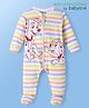 Babyoye Disney Interlock Knit Full Sleeves Striped Footed Sleep Suit with 101 Dalmatians Print - White