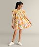My Milestones Cotton Half Sleeves Floral Printed Tiered Dress - Off White
