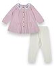 My Milestones 100% Cotton Full Sleeves Floral Embroidered Pocket Detailed Dress & Leggings - Pink