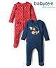 Babyoye 100% Cotton With Eco Jiva Finish Knit Full Sleeves Footed Sleep Suit With Floral Print Pack Of 2 - Red & Blue