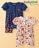 Babyoye Eco Conscious 100% Cotton with Eco Jiva Finish Puffed Sleeves Floral Printed Romper Pack of 2 - Navy Blue & Cream