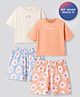 Primo Gino 100% Cotton Half Sleeves Shorts Night Suit With Floral & Text Print Pack Of 2 - Peach & Off White