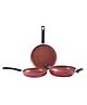 Wonderchef Tivoli Induction Bottom Non-Stick Coated Kadhai with Lid 24 cm, Fry Pan 24 cm, Dosa Tawa 28 cm , Red