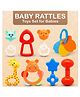 FUNVERSE Infant Colourful Plastic Non Toxic Set Of 8 Attractive Rattles And Teathers For New Borns, Baby,Kid (Multi Color)