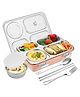 FUNVERSE Lunch Box for Adults Lunch Box for Kids Stainless Steel Lunch Box with Fork,Chopstick & Spoon Lid Office Food Container 4 Compartment for Kids & Adults (Pink)(1.3Ltr)