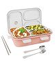 FUNVERSE Lunch Box for Adults - Lunch Box for Kids - with Spoon & Fork - Stainless Steel Lunch Box with 3 Compartment - Durable Perfect Size for On-The-Go Meal, BPA-Free (Pink)(3 Compartment)(750ml)