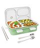 FUNVERSE Lunch Box for Adults - Lunch Box for Kids - with Spoon & Fork - Stainless Steel Lunch Box with 3 Compartment - Durable Perfect Size for On-The-Go Meal, BPA-Free (Green)(3 Compartment)(750ml)