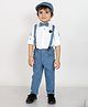 BAD BOYS Cotton Satin Full Sleeves Solid Shirt Pant With Suspender Bow & Cap - Blue
