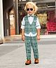 BAD BOYS Cotton Satin Full Sleeves Checked 3 Piece Party Suit Set - Green