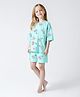 Primo Gino Cotton Knit Half Drop Shoulder Sleeves Nightsuit With Fruit Print - Aqua Blue