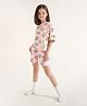 Primo Gino Cotton Knit Half Drop Shoulder Sleeves Night Suit With Avocado Print - Light Pink