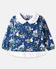 Babyhug Cotton Knit Full Sleeves Top With Floral Print & Peter Pan Collar - Navy Blue