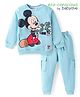 Babyoye Disney Single Jersey Knit Full Sleeves T-Shirt & Lounge Pant Set With Mickey Mouse Graphics - Light Blue