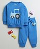 BUMZEE Cotton Full Sleeves Tractor Printed Coordinating Sweatshirt & Joggers Set - Royal Blue