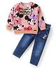 Babyoye Disney Terry Knit Full Sleeves T-Shirt & Jeans With Minnie Mouse Grahpics & Gold Foil Detailing - Pink & Blue