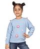 JoE Hazel Full Sleeves Cable Knit Designed & Floral Embellished Sweater - Sky Blue