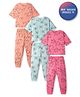 Primo Gino 100% Cotton Knit Half Sleeves Night Suit with Butterfly & Hearts Print Pack of 3 - Peach Green & Dark Pink