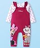 Babyhug Disney Terry Knit Dungaree & Full Sleeves T-Shirt With Disney Characters Graphics & Polka Dot Print - Fuchsia & White