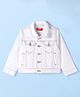 Babyhug Full Sleeves Front Open  Denim Washed Jacket with Pockets - White