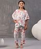 SAY Pure Cotton Woven Half Batwing Sleeves Flamingos Printed Coordinating Kaftan & Pajama Set - White