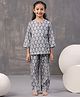 SAY Pure Cotton Woven Three Fourth Sleeves Abstract Motif Printed Coordinating Night Suit Set - Grey