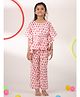 SAY Pure Cotton Woven Half Sleeves Strawberry Printed Kaftan & Pajama Set - Pink