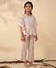 SAY Pure Cotton Woven Half Sleeves Rabbit Printed Kaftan & Pajama Set - Off White