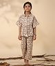SAY Pure Cotton Woven Half Sleeves Fox Printed Kaftan & Pajama Set - Brown