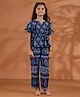 SAY Pure Cotton Woven Half Sleeves Abstract Printed Kaftan & Pajama Set - Navy Blue