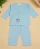 Little Ginnie Cotton Half Sleeves Aeroplane  Embroidered Coordinating Night Suit Set - Blue