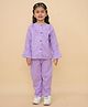 Little Ginnie Cotton Half Sleeves Cat & Floral Embroidered Shirt With Coordinating Pant Set - Purple