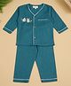 Little Ginnie Cotton Half Sleeves Bird & Leaves Embroidered Shirt With Coordinating Pant Set - Blue