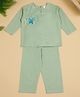 Little Ginnie Cotton Half Sleeves Crab  Embroidered Shirt With Coordinating Pant Set - Green